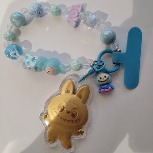 24k gold Labubu Blue mobile Phone Charm, Keychain